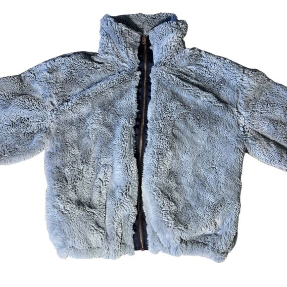 Lucky Brand Faux Fur Jacket Coat Women's Size Small Gray Cozy Soft Fuzzy - Picture 2 of 11